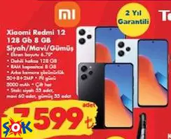 XİAOMİ REDMİ 12 128 GB 8 GB SİYAH/MAVİ/GÜMÜŞ CEP TELEFONU